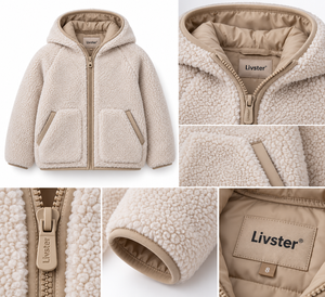 Veste à capuche en polaire Sherpa crème de qualité supérieure pour enfants, chaude, entièrement zippée, en polaire Teddy Borg, pour garçons et filles, douce et moelleuse - Product Image 4