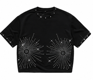 T-shirt surdimensionné orné de strass pour homme, décontracté, à manches courtes, style été, motif à pois, tissu popeline - Product Image 1