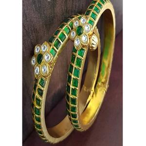 Exquisite Premium Quality Gold Plated Antique Jadau <b>Bangles</b> Set Of Two for Wedding Engagement Anniversary Party Gift Wear - Product Image 1