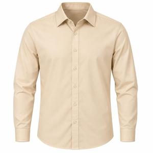 Chemise habillée unie à manches longues pour homme, col rabattu, 100 % coton popeline, infroissable, pour le printemps - Product Image 1