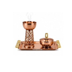 Golden Brass Incense <b>Burner</b> Set With Tray Hand Made Style Religious Use All Season - Product Image 3