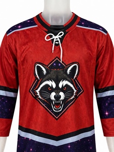 Jersey de Hockey sobre Hielo Sublimado con Diseño de Mapache Rojo, Estilo Vintage, Cuello con Cordones, Transpirable, Ropa Deportiva de Moda - Product Image 4