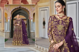 Robe Anarkali de mariée verte, lourdement brodée, avec voile, longueur ras du sol, pour femmes, idéale pour les mariages et les fêtes - Product Image 2