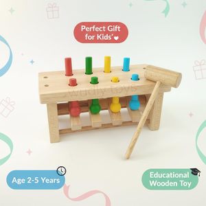 Jeu de marteau en bois avec chevilles colorées et maillet pour enfants - Product Image 3