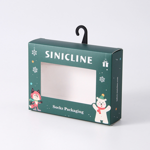 Boîte d'emballage pour chaussettes en carton écologique avec logo personnalisé imprimé, fenêtre transparente et cintre en plastique, cadeau de Noël - Product Image 3