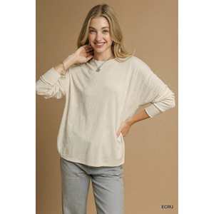 Haut à manches longues en tricot texturé ECRU pour femme Umgee, taille S - Product Image 4