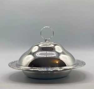 Campana de acero inoxidable plateada alta de primera calidad con bandeja redonda, elegante plato individual para servicio de mesa y plato para mantequilla - Product Image 2