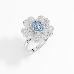 แหวนเพชรโมอิสซาไนต์ทรงรีสีน้ำเงิน ดีไซน์ดอกไม้ ประดับแบบหนามเตย ชุบโรเดียม พร้อมใบรับรอง น้ำหนัก 1.92 กะรัต ทอง 10K 14K 18K ขายส่ง - Product Image 4