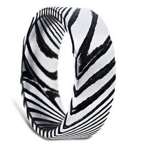 Customizable 8mm Damascus Steel Wedding Band for Men Vivid Etched Design; for Weddings & Engagements - Product Image 1