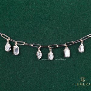 Chic Mixed Shape Lab Grown Diamond Bracelet With Multiple Hanging Charms In Pear Emerald And Marquise Cuts On <b>Solid</b> <b>Gold</b> Chain - Product Image 6