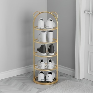 Elegant Gold <b>Shoe</b> Rack Three Tier Organizer <b>Compact</b> Space Saving Design Sturdy Frame Modern Entryway <b>Storage</b> Solution - Product Image 3