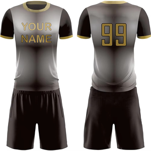 Conjunto de Camiseta de Fútbol Personalizada para Hombre, Negra y Dorada, Sublimada, Absorbente de Humedad, Manga Corta, Ajuste Atlético, para Todas las Temporadas, con Números de Equipo - Product Image 1