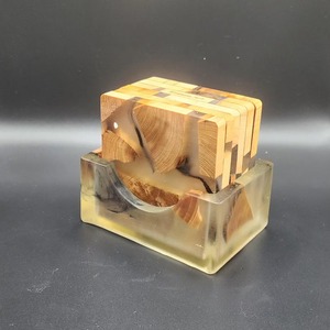 Sous-verre créatif écologique en bois et résine, soucoupe carrée en résine de pin, anti-brûlure, isolante, motif animalier et paysager - Product Image 3