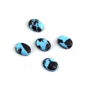Cabochon de pierre précieuse en vrac, forme ovale 10x14mm, dos plat, poli brillant, lisse, motif camouflage noir Arizona et turquoise bleue, pour la fabrication de bijoux et pendentifs - Product Image 6