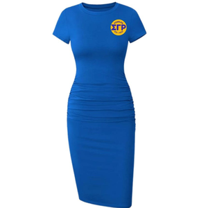 Vestido Midi Ajustado Sigma Gamma Rho para Mujer, Personalizado con Letras Griegas, Manga Corta, Cuello Redondo, Cintura Fruncida, Ropa Casual para Fiesta de Hermandad - Product Image 1