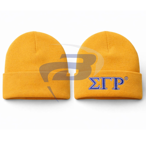 Sigma Gamma Rho SGR Sorority Winter <b>Beanie</b> Knitted Cap Yellow & Blue 3D Embroidered Premium Knit Winter <b>Beanie</b> Cap - Product Image 3