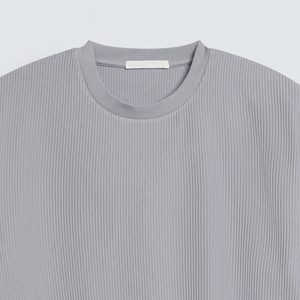 T-shirt a Costine Personalizzata all'Ingrosso, Maglietta a Maniche Corte con Scollo a O in Maglia a Costine, T-shirt Unisex con Logo Personalizzato e Spalle Cadenti, Magliette Bianche per Uomo - Product Image 3