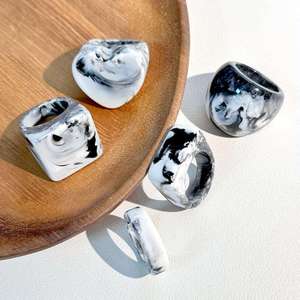 Black White Marble <b>Resin</b> <b>Ring</b> Holders Irregular Shape Sculpted Jewelry Display Stand Art Collectible Decor - Product Image 5