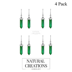 Boucles d'oreilles pendantes en argent sterling 925 de qualité supérieure, finition brillante, en forme de crayon, avec serti à la française, en malachite, tendance, pour fêtes, mariages, cadeau - Product Image 2
