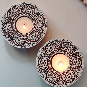 Wooden Handmade Decorative <b>Tea</b> <b>Light</b> Holder with Floral Mandala Pattern for Diwali/Deepawali and Wedding Candles - Product Image 1