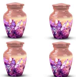 Handcrafted Urn for Human Ashes | Premium <b>Memorial</b> <b>Keepsake</b> | Premium Adult brass Urn <b>Box</b> Custom Purple Butterfly Design - Product Image 2