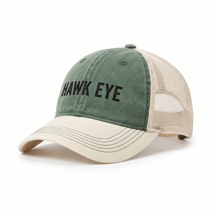 หมวกแก๊ปทรงทรัคเกอร์ Hawk Eye สีเขียวเบจ ตาข่าย ปรับได้ ใส่ได้ทั้งชายหญิง สไตล์ลำลอง สำหรับฤดูใบไม้ผลิและฤดูร้อน หมวก 6 แผง - Product Image 4