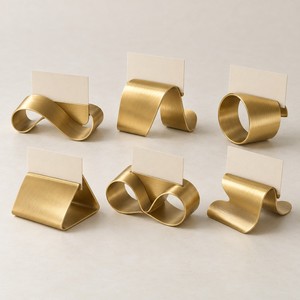 Ensemble de 6 porte-cartes de table en laiton, supports dorés pour étiquettes de buffet - Product Image 1