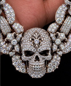 Collar de Moissanita con Diseño de Calavera, Cadena Gruesa con Colgante, Aspecto de Diamante Brillante, Joyería Streetwear - Product Image 4