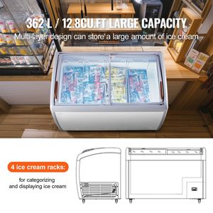 Congelatore orizzontale commerciale da 12,8 piedi cubi, vetrina espositiva per gelato, mobile con coperchio in vetro per gelato, per ristoranti, congelatore profondo - Product Image 2