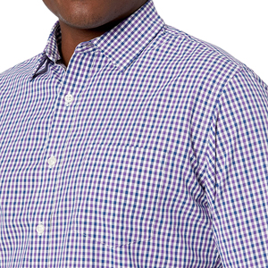 Chemise décontractée pour homme, anti-plis, à carreaux imprimés, col rabattu, simple boutonnage, manches longues, à carreaux bleu violet, boutonnée - Product Image 5