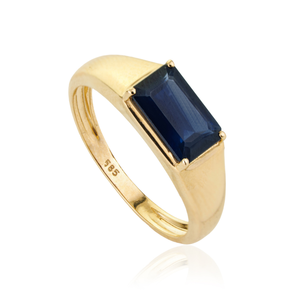 Premium Quality 6x9 mm Octagon Cut <b>Blue</b> Sapphire Signet <b>Ring</b> For Unisex Real K14 Yellow Gold New Style Trending Jewelry Supplier - Product Image 3