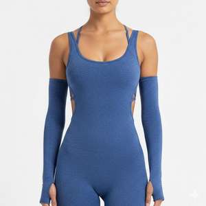 Traje de yoga con mangas desmontables con orificios para los pulgares, sujetador incorporado y diseño de espalda cruzada. - Product Image 2