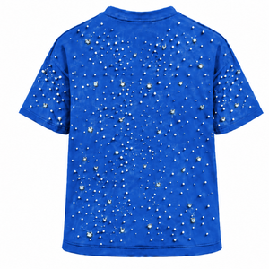 T-shirt unisexe bleu royal orné de perles, manches courtes, col rond, tee-shirt tendance avec perles décoratives pour un style décontracté - Product Image 2