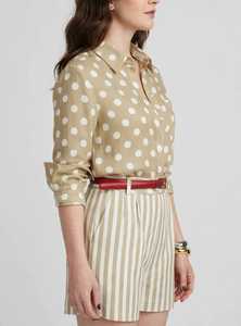 ONETEN APPARELS เสื้อเชิ้ตลายจุดวินเทจสำหรับผู้หญิงและกางเกงขาสั้นลายทางชุด 2 ชิ้น - Product Image 4