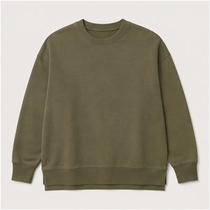 เสื้อสเวตเชิ้ตคอกลมทรงหลวมสีเขียวขี้ม้าสำหรับผู้ชาย รุ่น MCRW-0033 ผ้าคอตตอนเทอร์รี่ย้อมสีแบบ Garment Dyed  ขอบยางยืดแคบ - Product Image 1