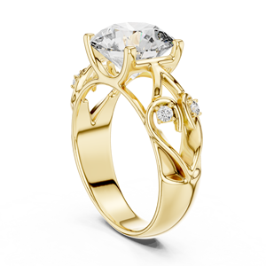 Anillo de Compromiso de Diamantes de Laboratorio con Diseño de Hoja Orgánica Dorada, Anillo de Diamantes Nupcial Artístico y Único con Diseño Floral para Mujer - Product Image 1