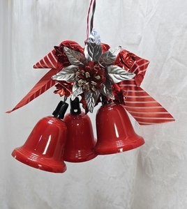 <b>Red</b> Bell Christmas Ornament with <b>Ribbon</b> Bow Hanging Decor Traditional Indoor Holiday Decoration - Product Image 1