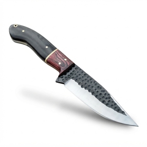 Cuchillo de caza hecho a mano, forjado y martillado, con hoja fija, mango de madera Pakka, para bushcraft, camping, EDC, cuchillo utilitario tipo Skinner. - Product Image 1