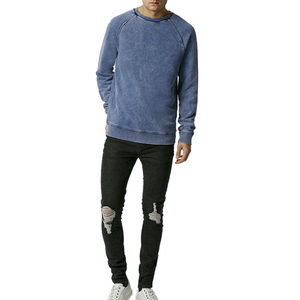 เสื้อสเวตเชิ้ตคอกลมสีน้ำเงินสำหรับผู้ชาย ผ้าฝ้าย 100% แขนยาว สไตล์ลำลอง ผ้าถักแบบวอช ทรงปกติ สีพื้น ใส่ได้ทุกฤดู - Product Image 3