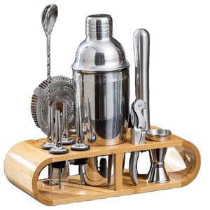 Botella de acero inoxidable y herramienta esencial para barra con soporte de madera para Bar Hogar y personalización completa. - Product Image 1