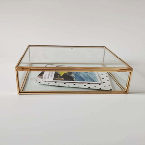 Beautiful Transparent Clear <b>Mirror</b> Glass Jewelry <b>Box</b> Storage Case Gold Metal Display Jewelry <b>Box</b> With Glass Lid - Product Image 1