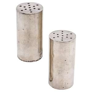 Ensemble de 2 salières et poivrières cylindriques en laiton décoratif, finition argentée, pour restaurants - Product Image 1
