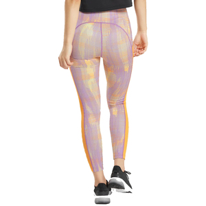 Leggings de yoga taille haute dégradé de couleur, longueur intégrale, avec bande latérale texturée, en Spandex et Nylon, extensibles dans les quatre sens, pantalon de sport - Product Image 3