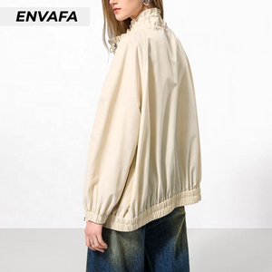 Chaquetas Cortavientos Personalizadas con Cuello Alto y Corte Holgado para Mujer, Novedad de Otoño, Gabardina con Cordón Ajustable para Mujer - Product Image 2