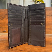 Dompet Lipat dua panjang RFID kulit sapi kualitas tinggi dompet penyimpan kartu bisnis kulit sapi penjualan langsung dari pabrik