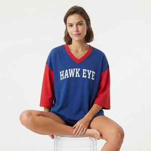 Camiseta Oversize de Algodón con Cuello en V para Mujer, Ecológica, Azul y Roja, de Manga Media, con Estampado de Logotipo - Product Image 5