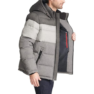 Veste matelassée en laine noire pour homme North-Face, style streetwear, col à capuche, fermeture éclair, imperméable, matière extérieure en nylon, logo sur le devant - Product Image 2