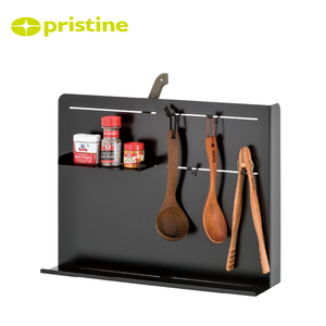 Minimalist Metal Kitchen Organizer Spice <b>Rack</b> With Utensil Holder Rectangle Shape Black Matte Finish - Product Image 4