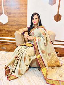 Fabulous Lichi Cotton Silk Viscose Rayon Casual <b>Saree</b> <b>Blouse</b> Piece Indian Women Party Wedding Wear Multi Color Low Price 73513 - Product Image 4