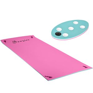 Tappetino Galleggiante Portatile Rosa a Forma di Foglia di Ninfea 3,8m x 1,5m, Materassino Galleggiante a 3 Strati con Portabevande per Piscina e Lago - Product Image 1